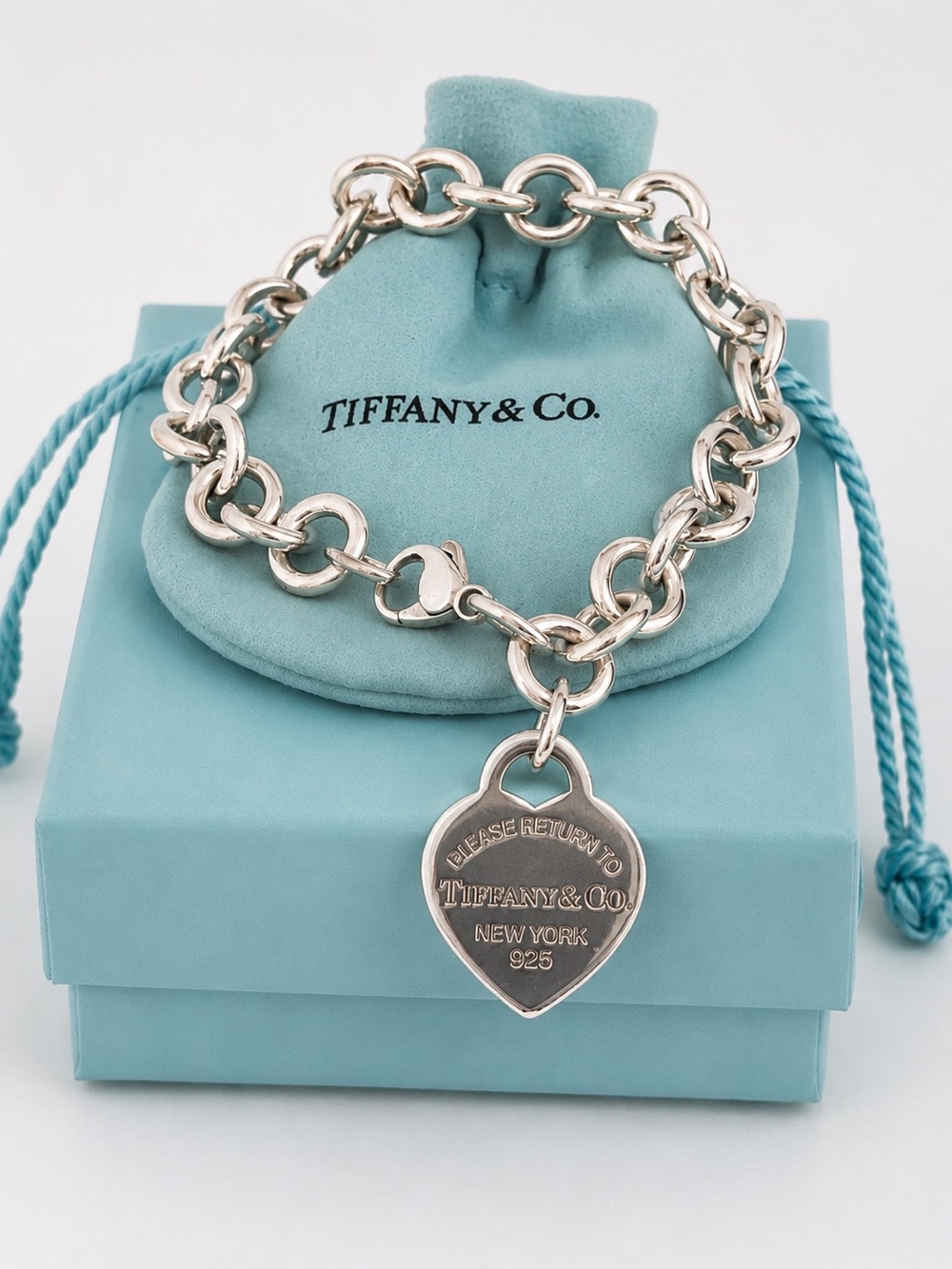 Tiffany & Co. Return to Tiffany Heart Tag Charm Bracelet Sterling Silver 7.5”